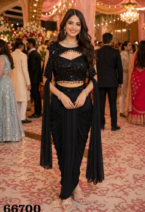 Black Lycra Classic Saree with Embroidered and Sequins Work